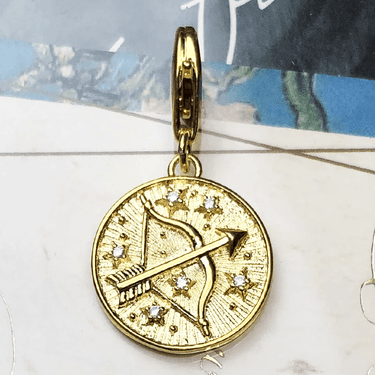Silver & Zirconia SAGITTARIUS Zodiac Charm in Gold